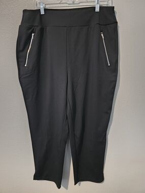 HALARA Black Pull-On Pants with Silver Zip Detail
